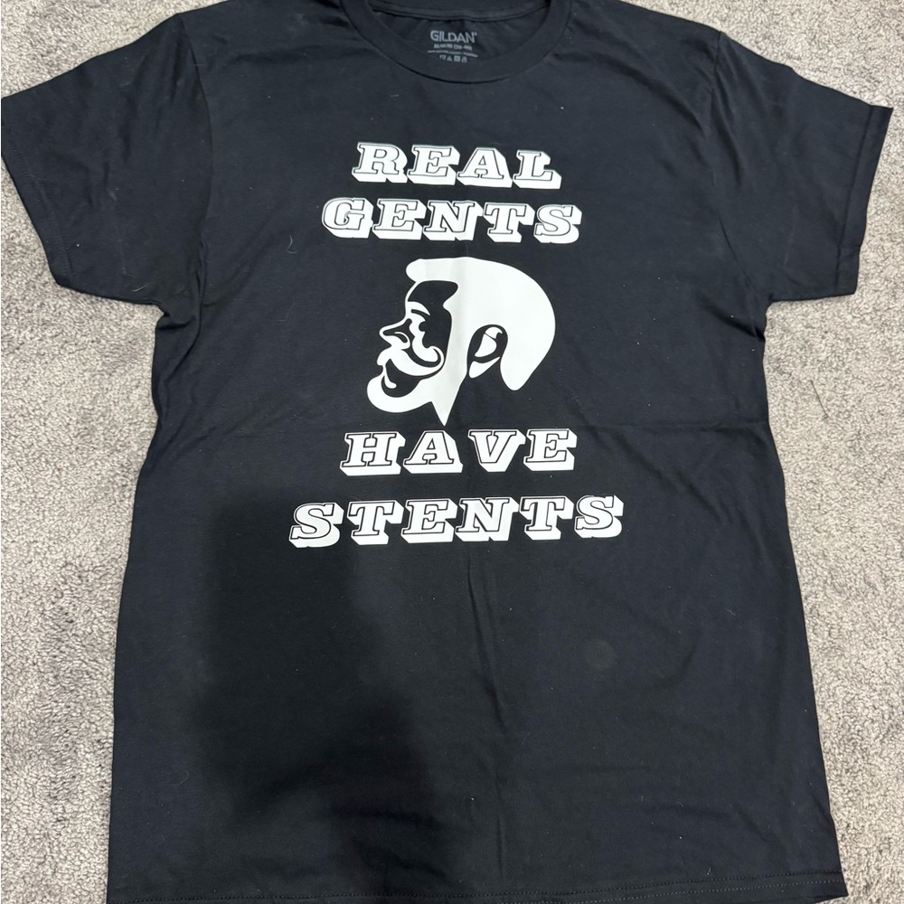 “Real Gents Have Stents” Graphic Tee – Gildan Softstyle, Size‎ M